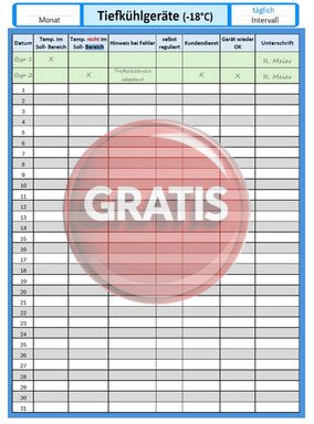 gratis Download HACCP Checkliste Tiefkühlgeräte