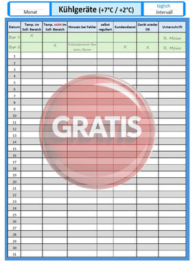 gratis Download HACCP Checkliste Kühlgeräte