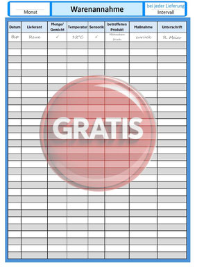 gratis Download HACCP Checkliste Warenannahmee