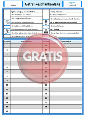 gratis Download HACCP Checkliste Getränkeschankanlage