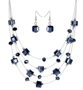 Collier multi-rangs cube bleu 