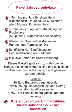 Jahrespaket Prophylaxe vier Termine pro Jahr Akupunktur, Shiatsu oder Akupressur