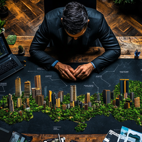consultor viendo el mapa del mercado y la industria