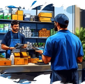 un empresario atendiendo a su cliente en la tienda
