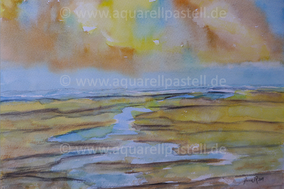 Nasser Strand am Morgen_Aquarell (30 x 40 cm)