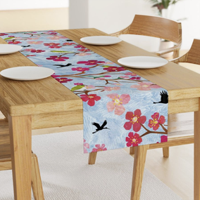Table runner, japanese spring mock up. Surface pattern design by the jolly illustrator
