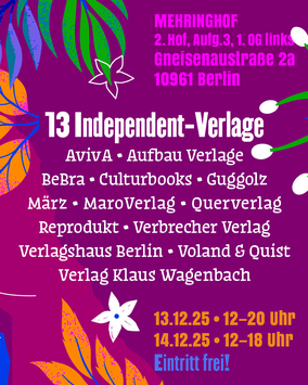 Veranstaltungsplakat Seite 2 mit den Angaben zu Ort, Zeit und beteiligten Verlagen und dem Vermerk "Eintritt frei"