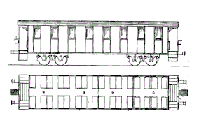 Zeichnung eines Amerikaner Wagens aus dem Buch Geheimnisse der Eisenbahn