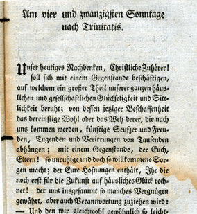 "Über die heranwachsende weibliche Jugend..."  Anfang der Predigt von 1797. Quelle:  Universität Tartu - http://dspace.ut.ee/handle/10062/1475