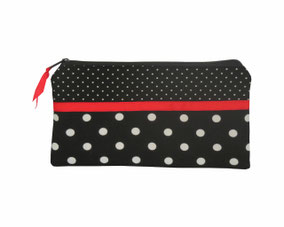 Kosmetiktasche Schminktasche mit große und kleine Punkte in schwarz weiss rot