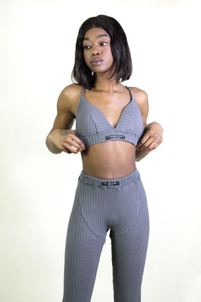 model wears loungewear top and leggings