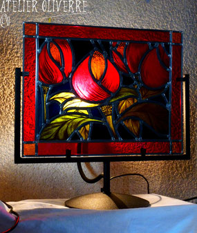lampe vitrail, stained glass lamp, lampe design, lampe artisanale