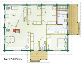 Blockhaus Wittenberge als Wohnhaus - Typ 127JO-Family - Einfamilienhaus  bis vier Personen - Wohnblockhaus Bungalow