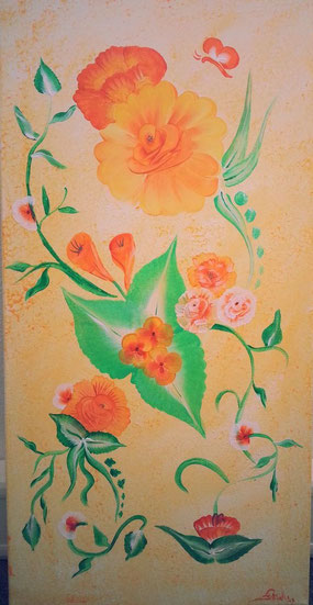 Orange Blumen  (Acryl auf Leinwand 40x80) August 2013 