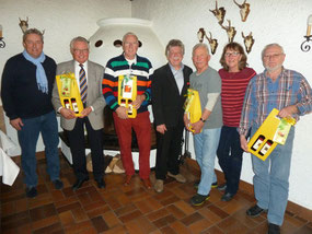 Bild von lks: Roland Stahl (2.Vors.), Otto Herbst, Willi Kanthak, Gero Fröhlich (1.Vors.), Walter Hübner, Gabi Alter (ehemalige Schatzmeisterin) und Jürgen Sablotny