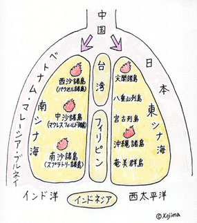 肺炎の病魔に襲われる南シナ海と東シナ海