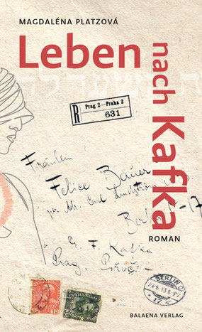 Das Cover von "Leben nach Kafka" ist Briefpapier nachempfunden, mit handschriftlicher Adresse, Stempel, Briefmarken und der Skizze einer Frau.