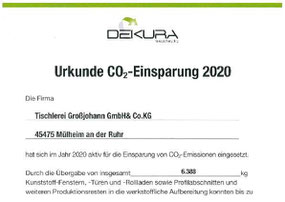 Tischlerei Großjohann, Urkunde, CO2 Einsparung, PVC Recycling, Dekura