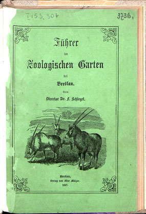 Buch-Titel des 1867 herausgegebenen ersten Zooführers von Schlegel, einem der ersten Zooführer überhaupt.