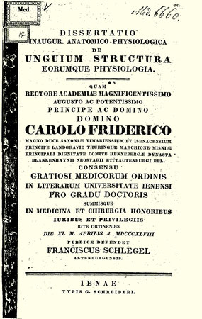 Titelseite der Dissertation von Franz Schlegel 1848