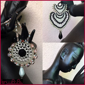 Collana in filigrana metallica, con cornice di perline + orecchini etnici con goccia sfaccettata