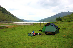 Traumhafter Zeltplatz am "Sourlies Bothy"