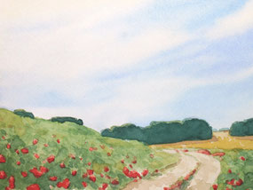kleines Aquarell Landschaft mit Weg Als Anfänger an einem Malkurs teilnehmen Aquarell