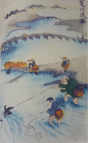 　荒川の鮎漁の絵画と古歌（米山氏提供）