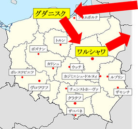 グダニスク－ワルシャワ地図