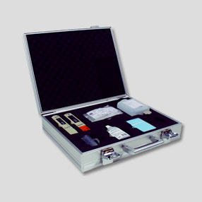 Portable Analysis Kit with calibration fluids and measuring instruments