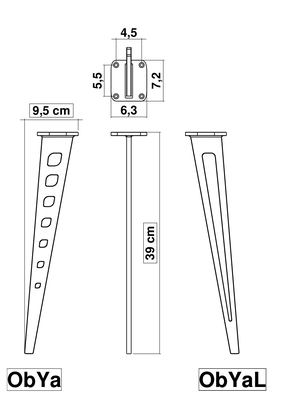 Dimensions pied de table ObYa H 390 mm
