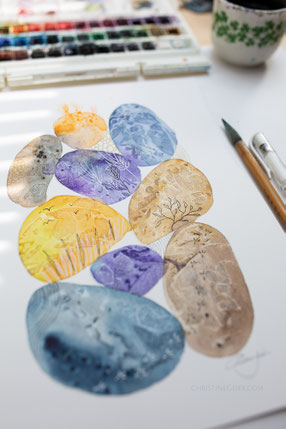 Kieselbild, Aquarell, Kreativkurs, Malkkurs, Kunsttherapie, Kreativität, Malzeit, Workshop, Kunstworkshop, Malerei, art, Kunst, Traumatherapie, Traumaheilung, Aktivierung