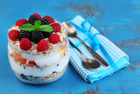 Quark-Haferflocken-Himbeeren