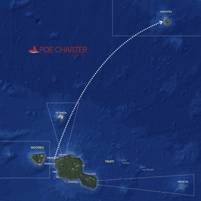 Carte itineraire Tahiti Makatea catamaran de croisière Lagoon location