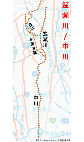 笈瀬川/中川の流路図