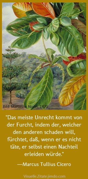 Das meiste Unrecht kommt von der Furcht,  indem der, welcher den anderen schaden will,  fürchtet, dass, wenn er es nicht täte,  er selbst einen Nachteil erleiden würde, Marcus Tullius Cicero, visuelle zitate, quotes, weisheit, bild, painting, grafik, 