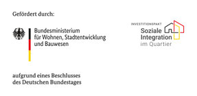 Logo Bundesministerium für Wohnen, Stadtentwicklung und Bauwesen. Logo Investitionspaket Soziale Integration im Quartier.   