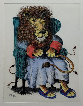 Bracher Erwin Original Farbradierung Löwe