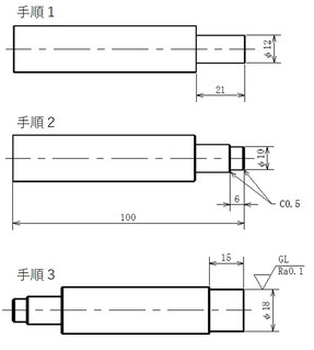 軸の加工手順を書き出したものです。