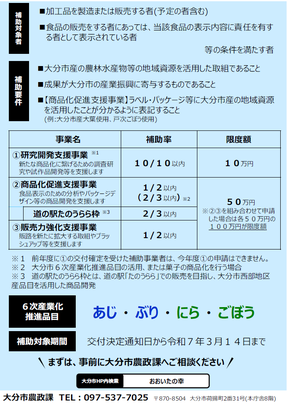 令和６年度「おおいたの幸」ブランド化支援事業補助金リーフレット（裏）画像