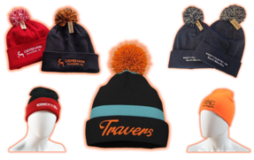Premium custom branded beanie hats for cycling clubs, teams and events with warm custom printed designs.