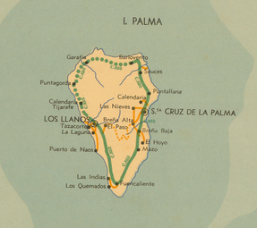 Mapa de carreteras de la Isla de La Palma en el Plan General de Obras Públicas de 1940