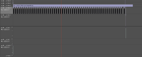 Die "Master Timeline", wo man oben auf Videospur 2 die Bauchbinden, im regelmäßigen abstand von 30 sekunden sieht