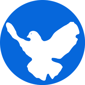 Friedenstaube als Zeichen vieler Friedensdemonstrationen (https://de.wikipedia.org/w/index.php?title=Datei:Friedenstaube_weiss_blau_kreis.svg&filetimestamp=20100505060435&).