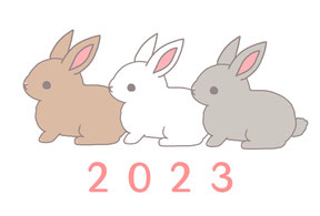 かわいいうさぎが３羽並んだ卯年2023年のイラスト