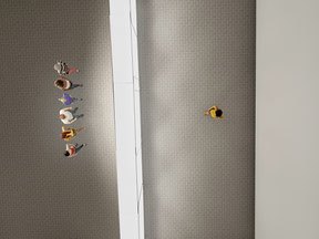 Mock-Up cloud scene with Person standing up against a wall