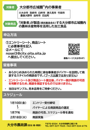 6次化商品レベルアップ商談会出品商品募集チラシ（裏）画像