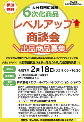 6次化商品レベルアップ商談会出品商品募集チラシ（表）画像