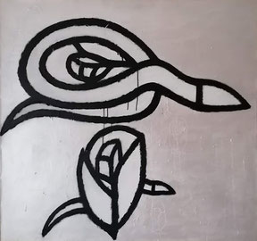 Dietmar Brehm, "Tierleben mit Rose" 1995, Acryl auf Leinwand, 100 x 105 cm 