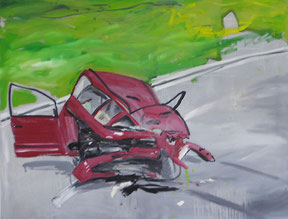 Ronald Kodritsch, "Carcrash", 80x105cm, Öl auf Leinwand